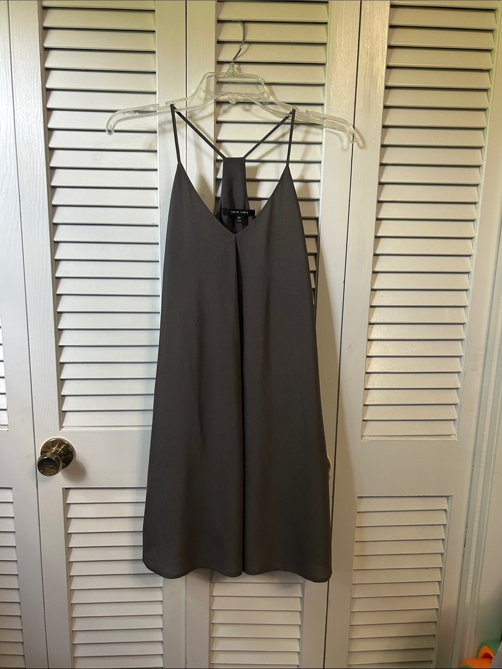 Naked Zebra Charcoal Gray Spaghetti Strap Swing Mini Dress
